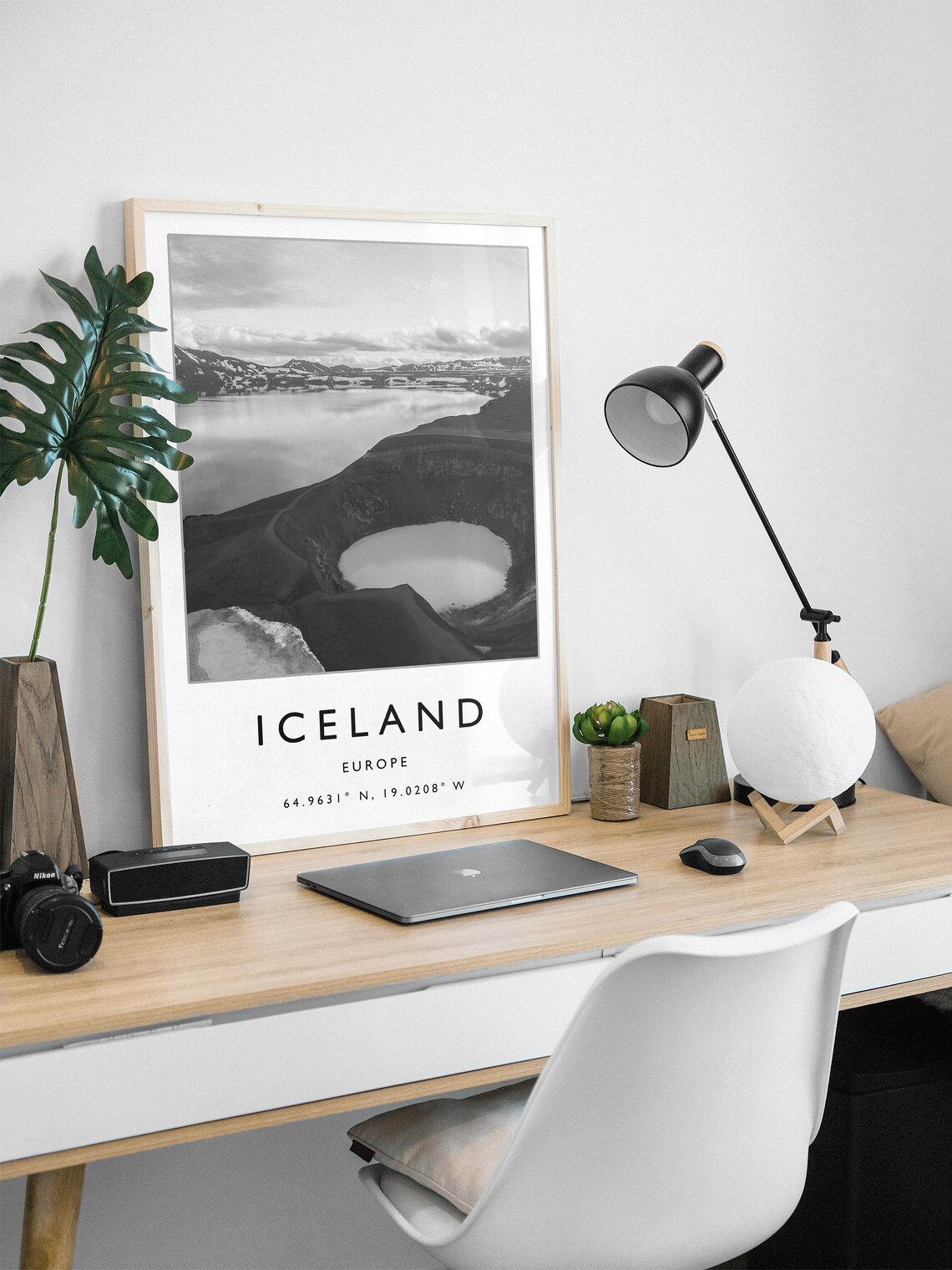 Iceland Europe Black And White Crater Lake Landscape Photo Poster - Image 2