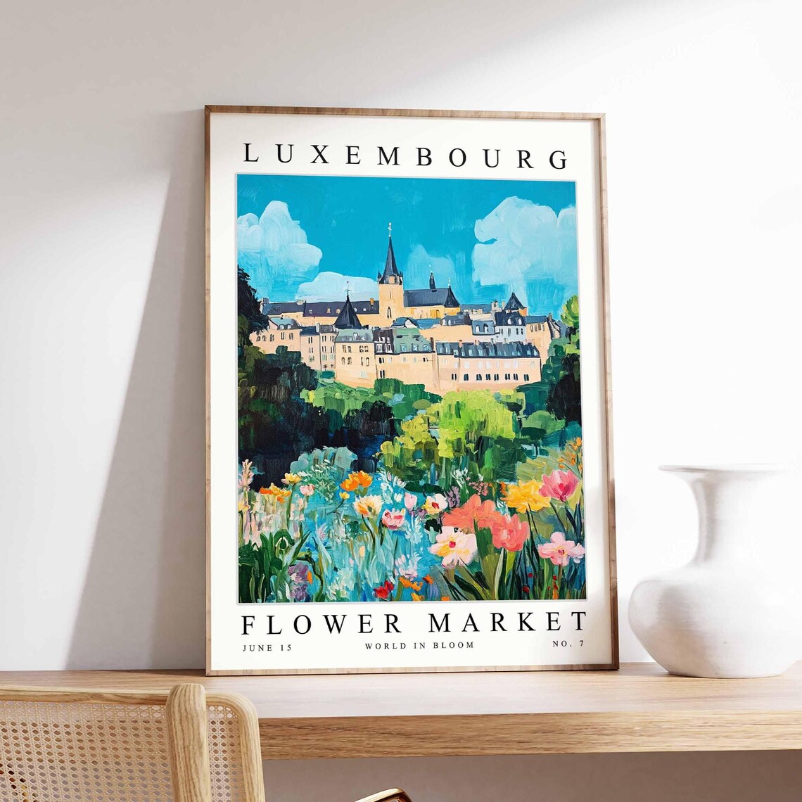 Luxembourg Flower Market Church Spire Wildflower Garden Art Poster