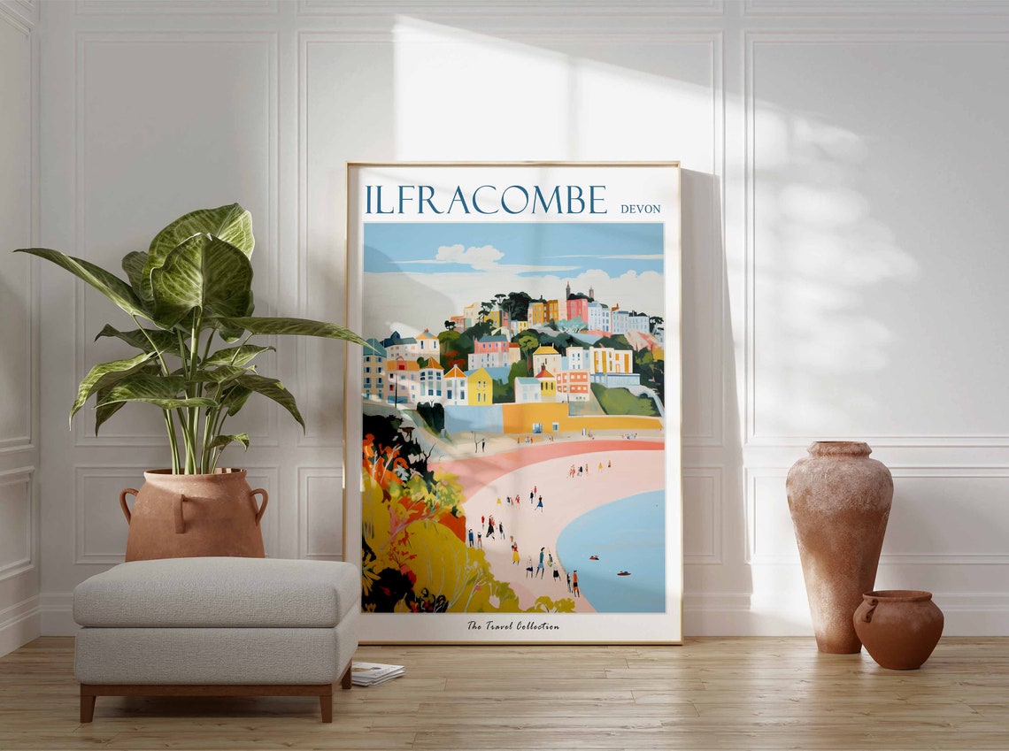 Ilfracombe Devon Colorful Waterfront Beach Promenade Scene Poster - Image 3
