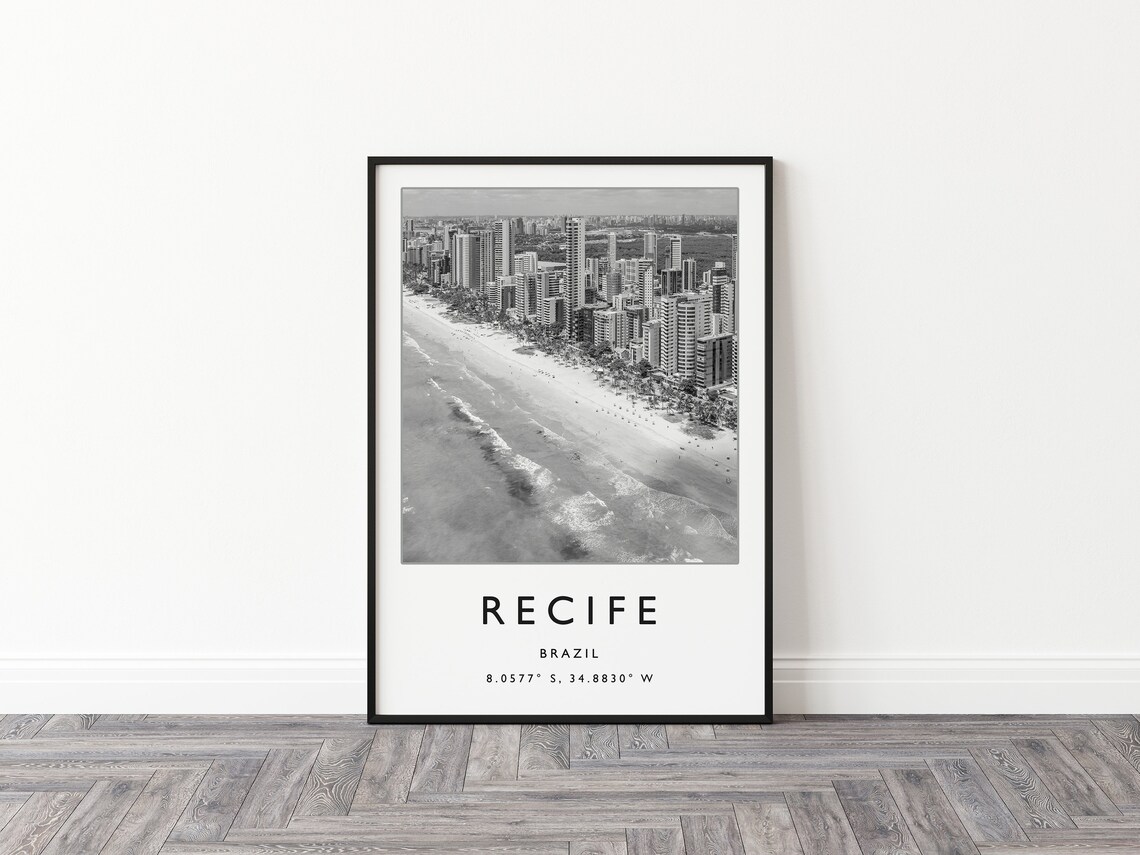 Recife Brazil Black and White Beach Aerial Photography Travel Poster - Image 3