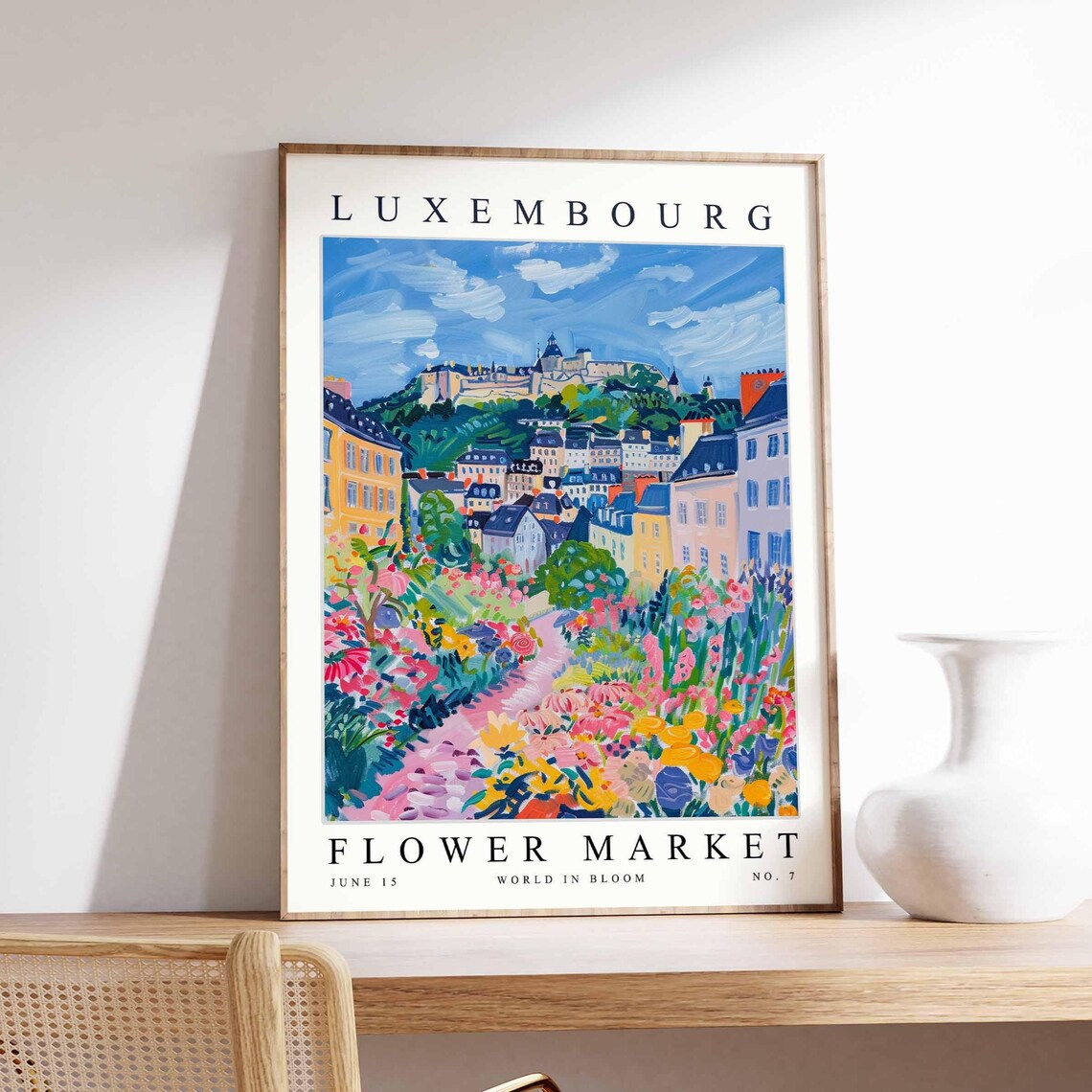 Luxembourg Flower Market Garden Lane Colourful Old Town Art Poster