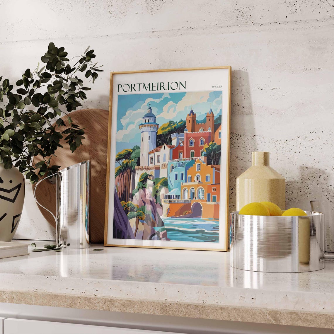 Portmeirion Poster Wales Poster Uk Travel Poster Coastal Wall Art British Decor European Travel Poster Uk Landscape Poster Uk Print - Image 3
