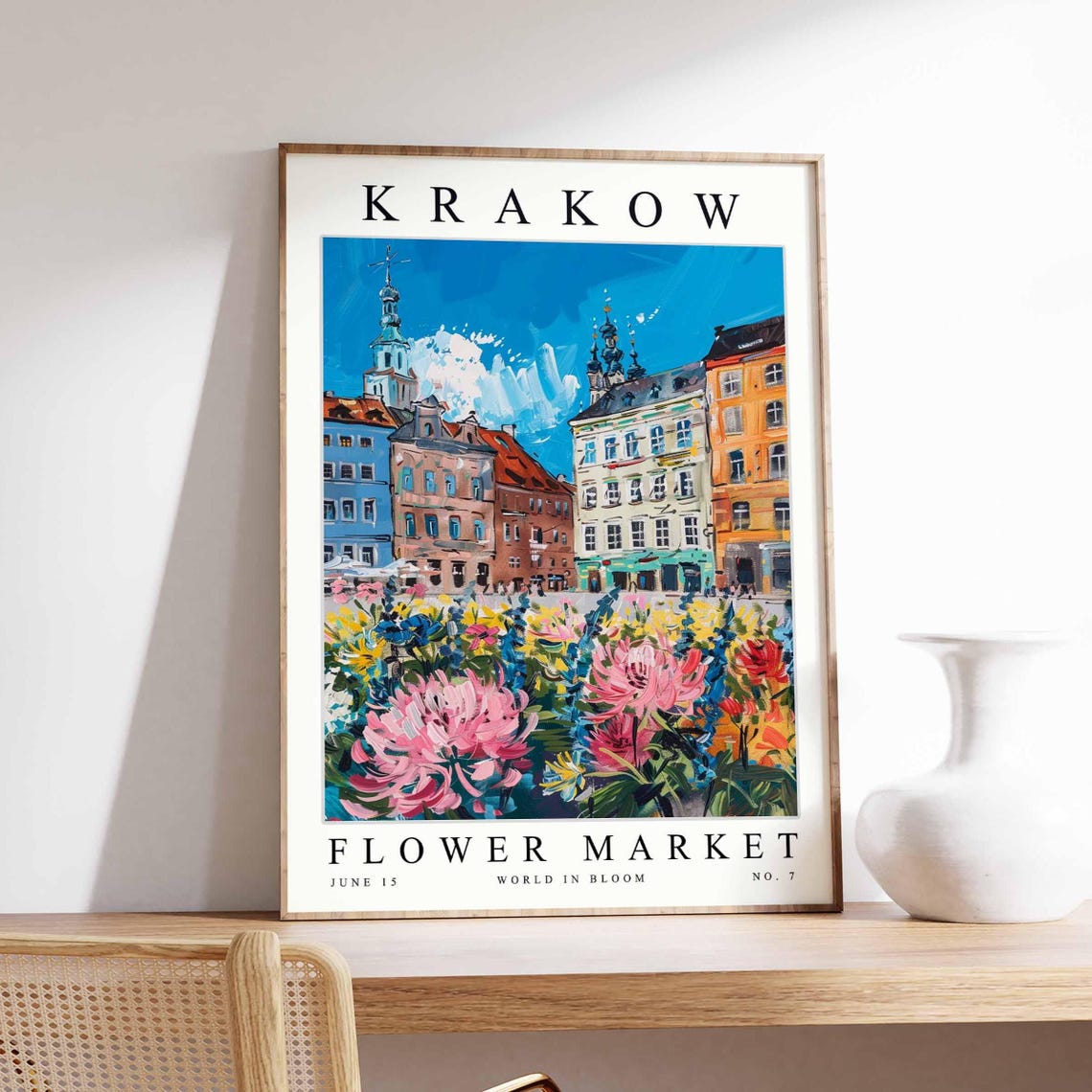 Krakow Flower Market Square Basilica Pink Dahlias Blossom Poster