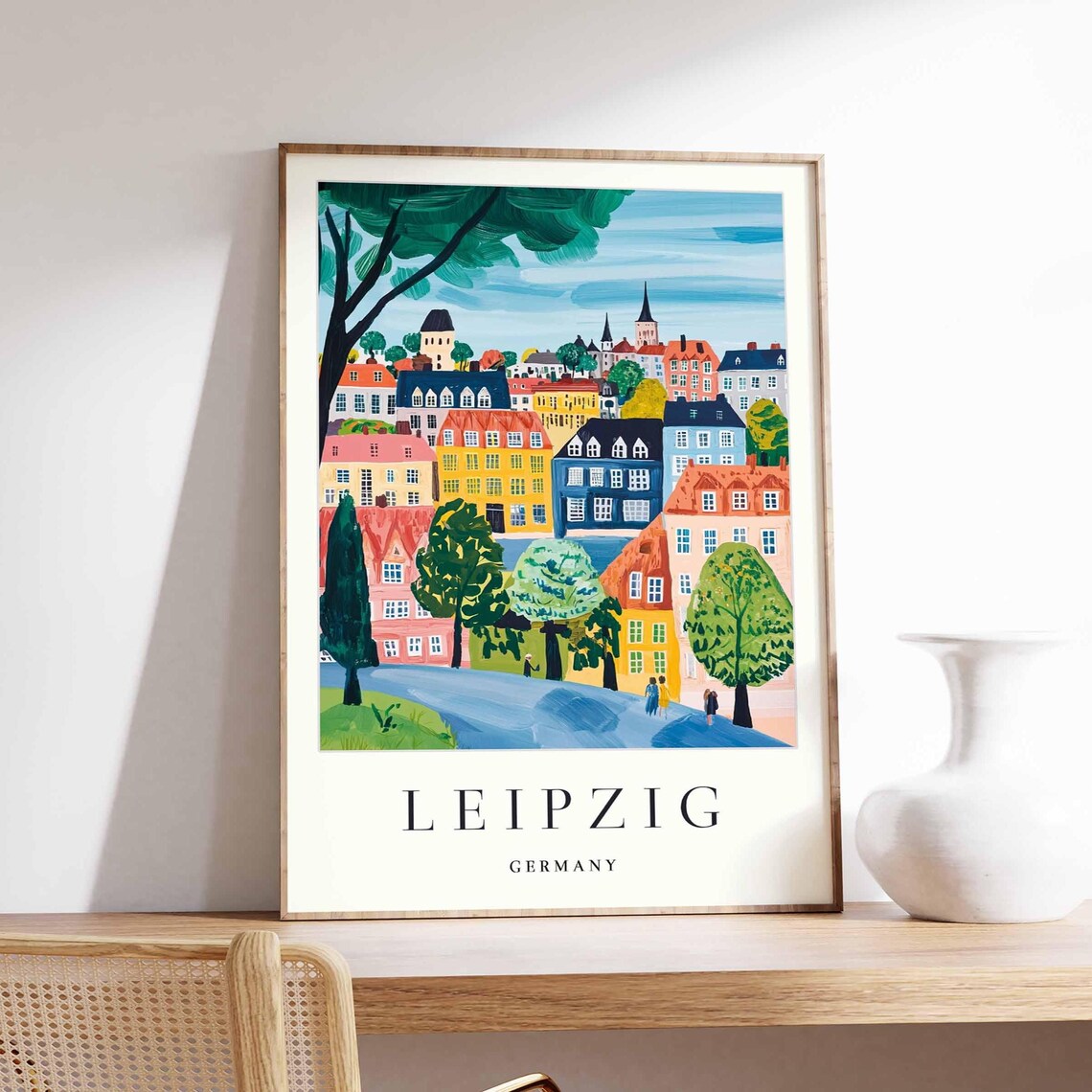 Leipzig Germany Hillside Town Colorful Houses Whimsical Poster