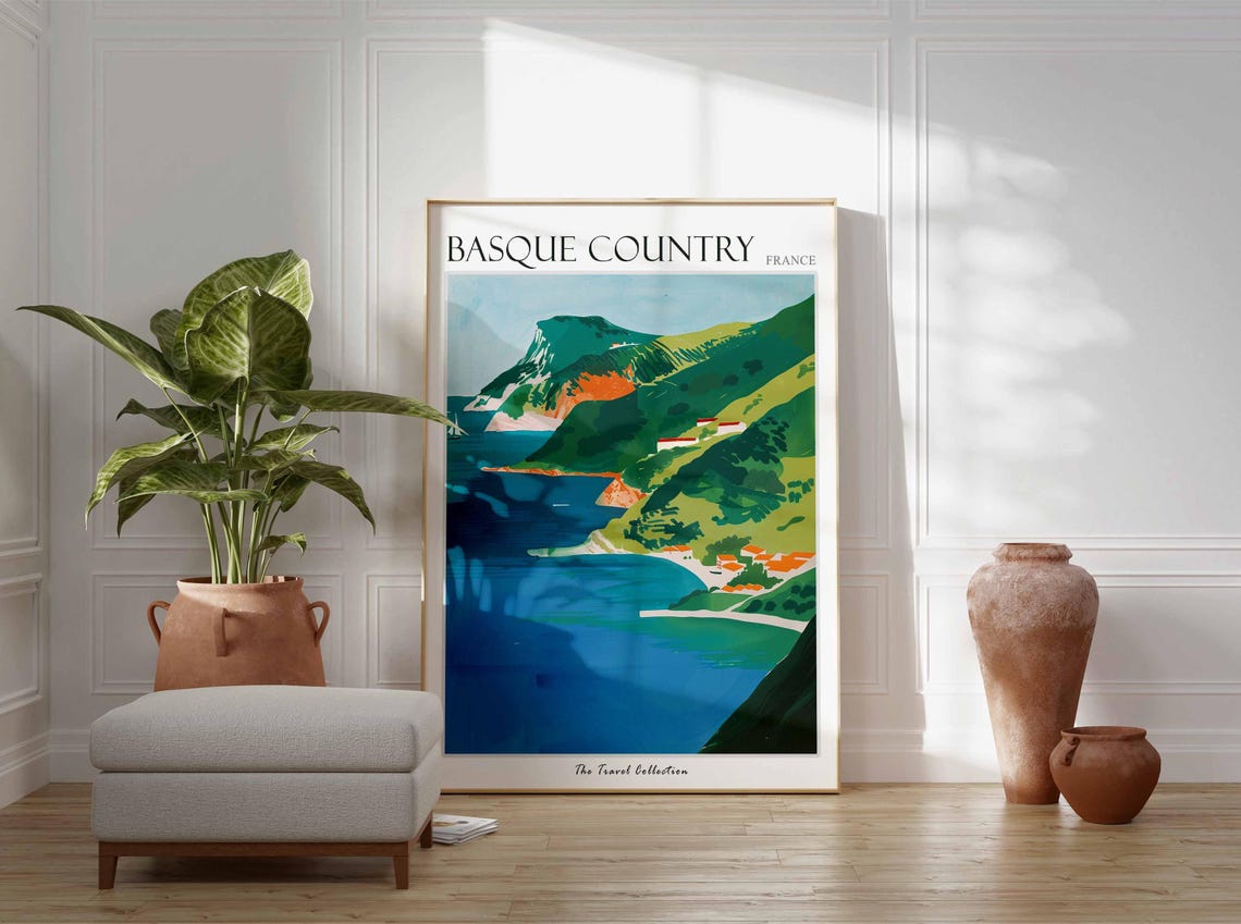 Basque Country Poster France Travel Print French Decor Europe Travel Poster European Wall Art Basque Country Travel Poster - Image 3