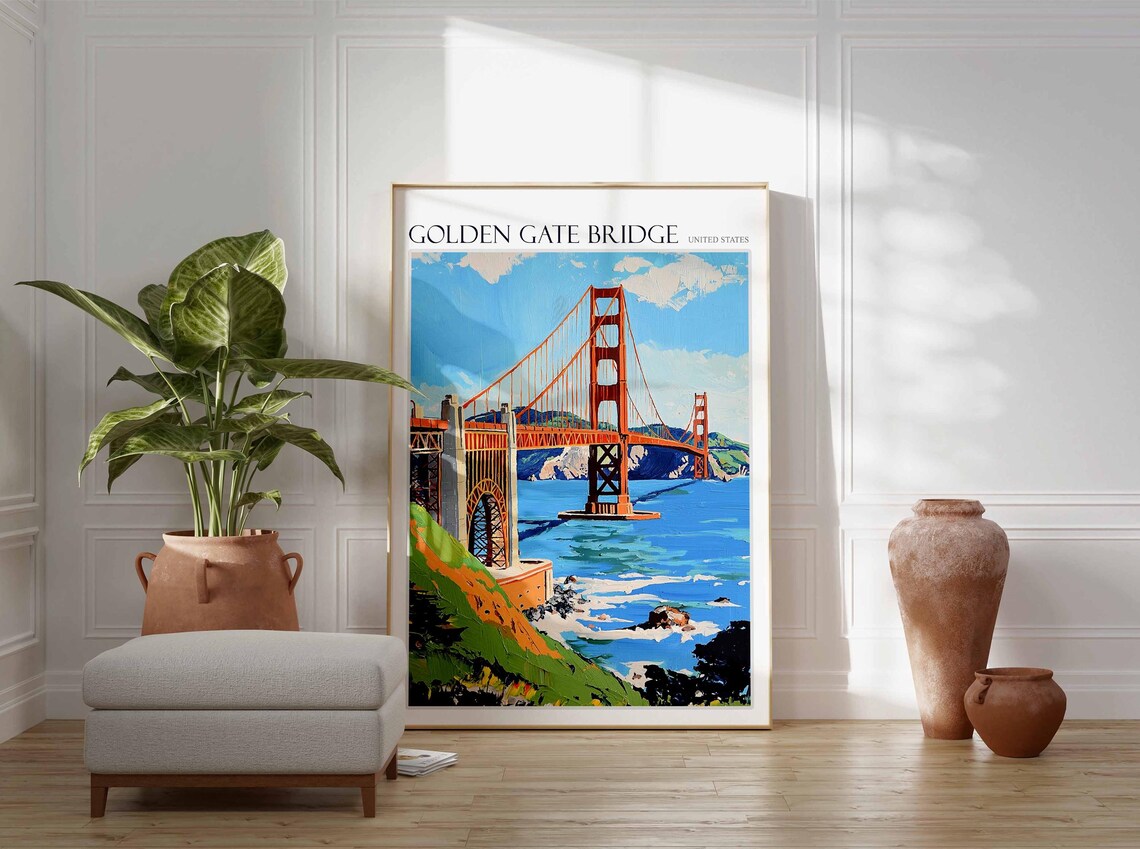 Golden Gate Bridge United States Hillside Tower View Art Poster - Image 2
