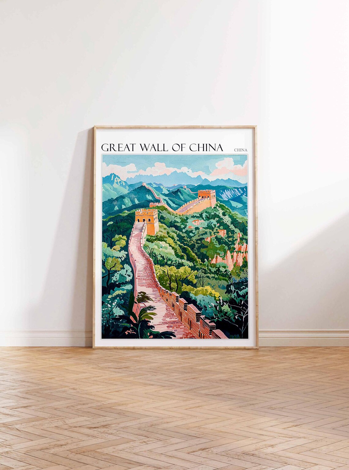Great Wall of China Winding Wall Green Mountain Peaks Poster - Image 3