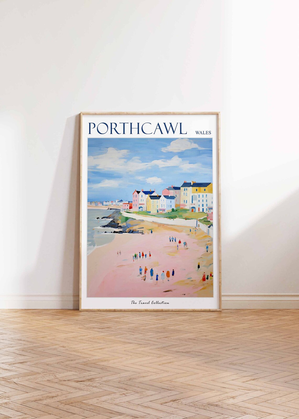 Porthcawl Wales Town Beach Pastel Houses Bathers Travel Poster - Image 2