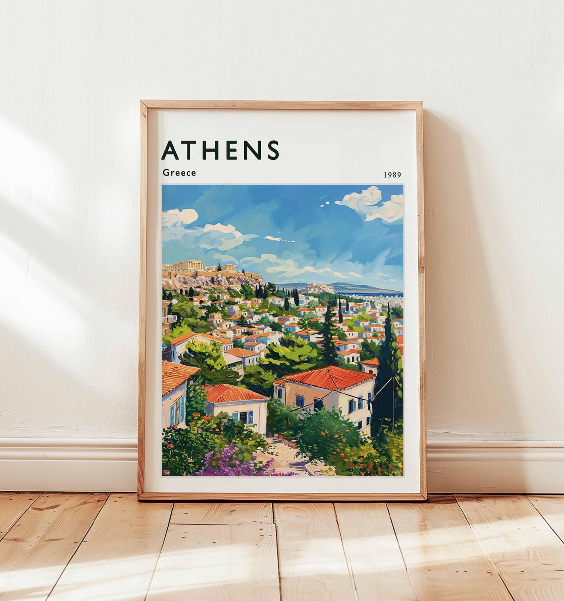 Athens Greece 1989 Acropolis Parthenon Hill View Vintage Art Poster