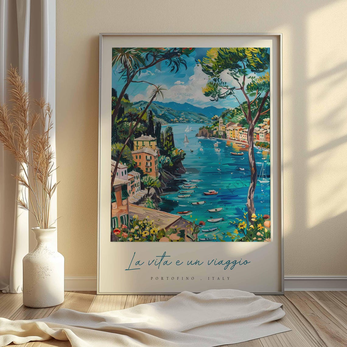 Portofino Italy Pine Framed Bay View La Vita E Un Viaggio Poster - Image 2
