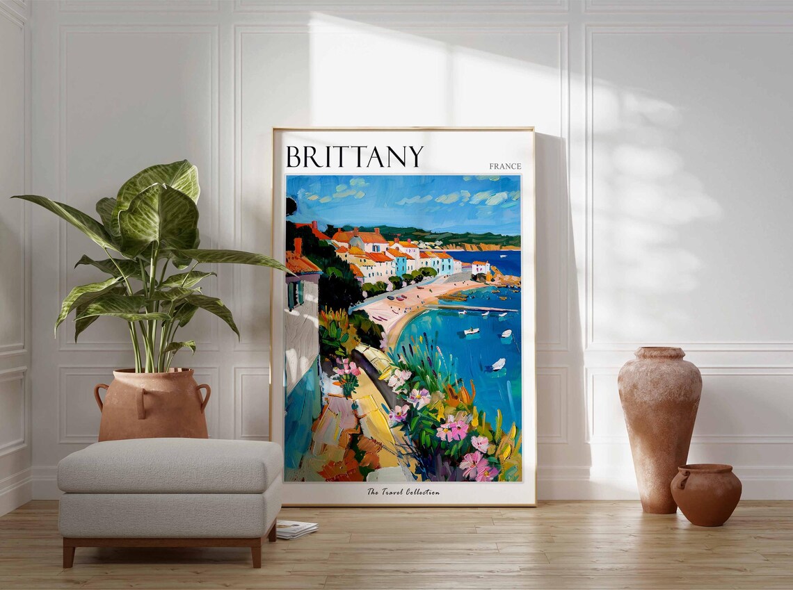 Brittany France Vibrant Coastal Village Harbor Painting Art Poster - Image 2