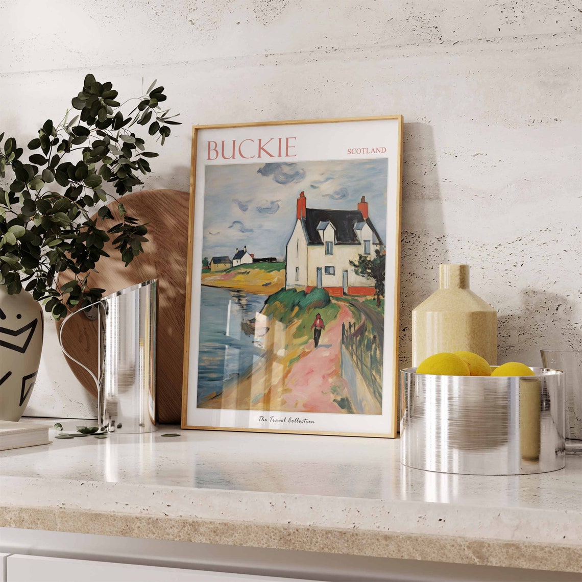 Buckie Scotland Cottage Riverside Path Figure Painting Poster - Image 2