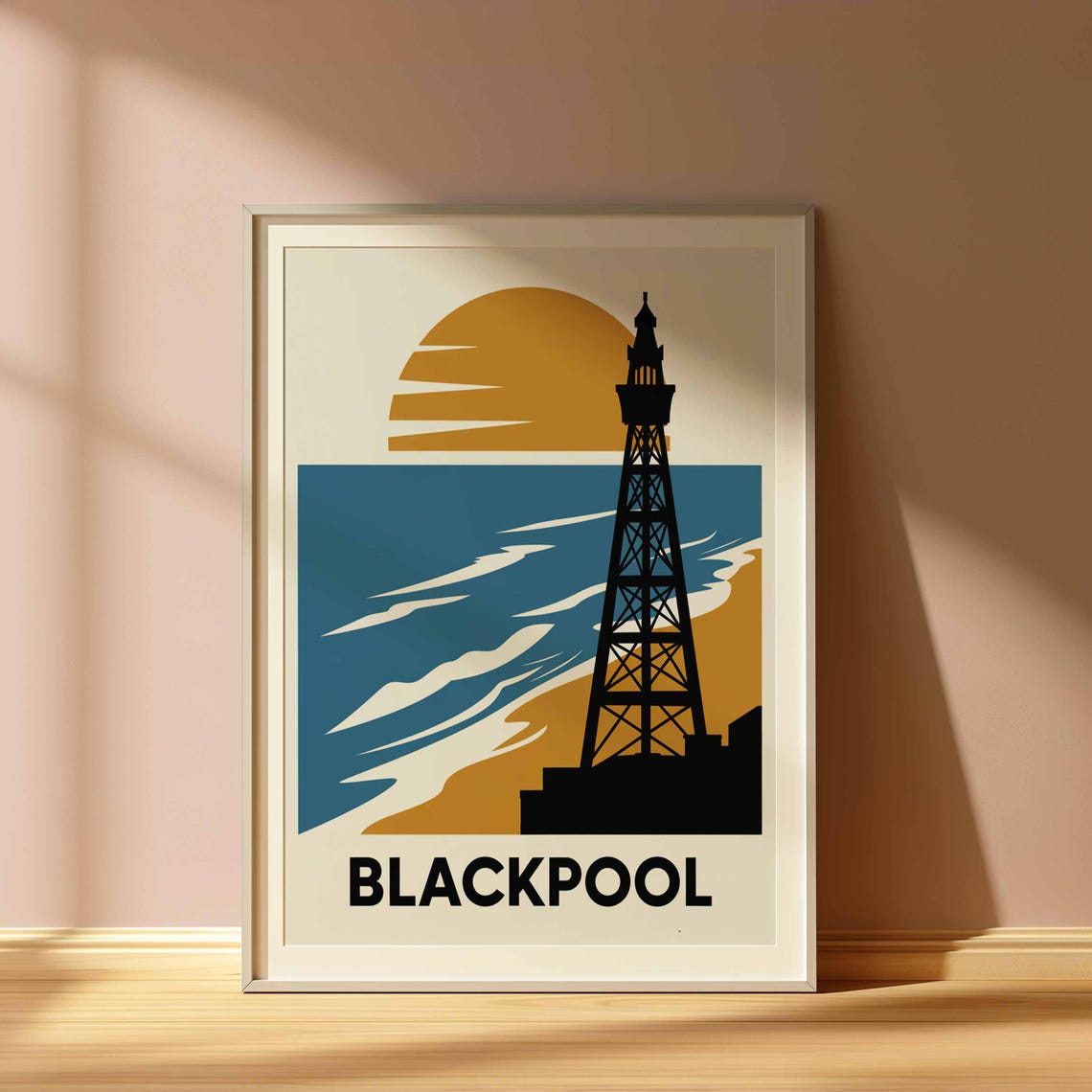 Blackpool Tower Silhouette at Sunset Graphic Seaside Art Poster - Image 3