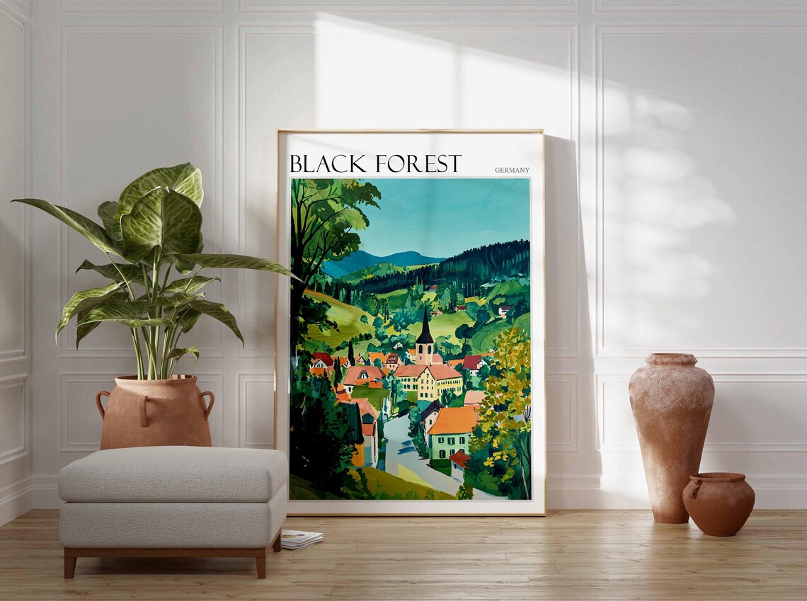 Black Forest Germany Village Church in Green Valley Art Poster - Image 2