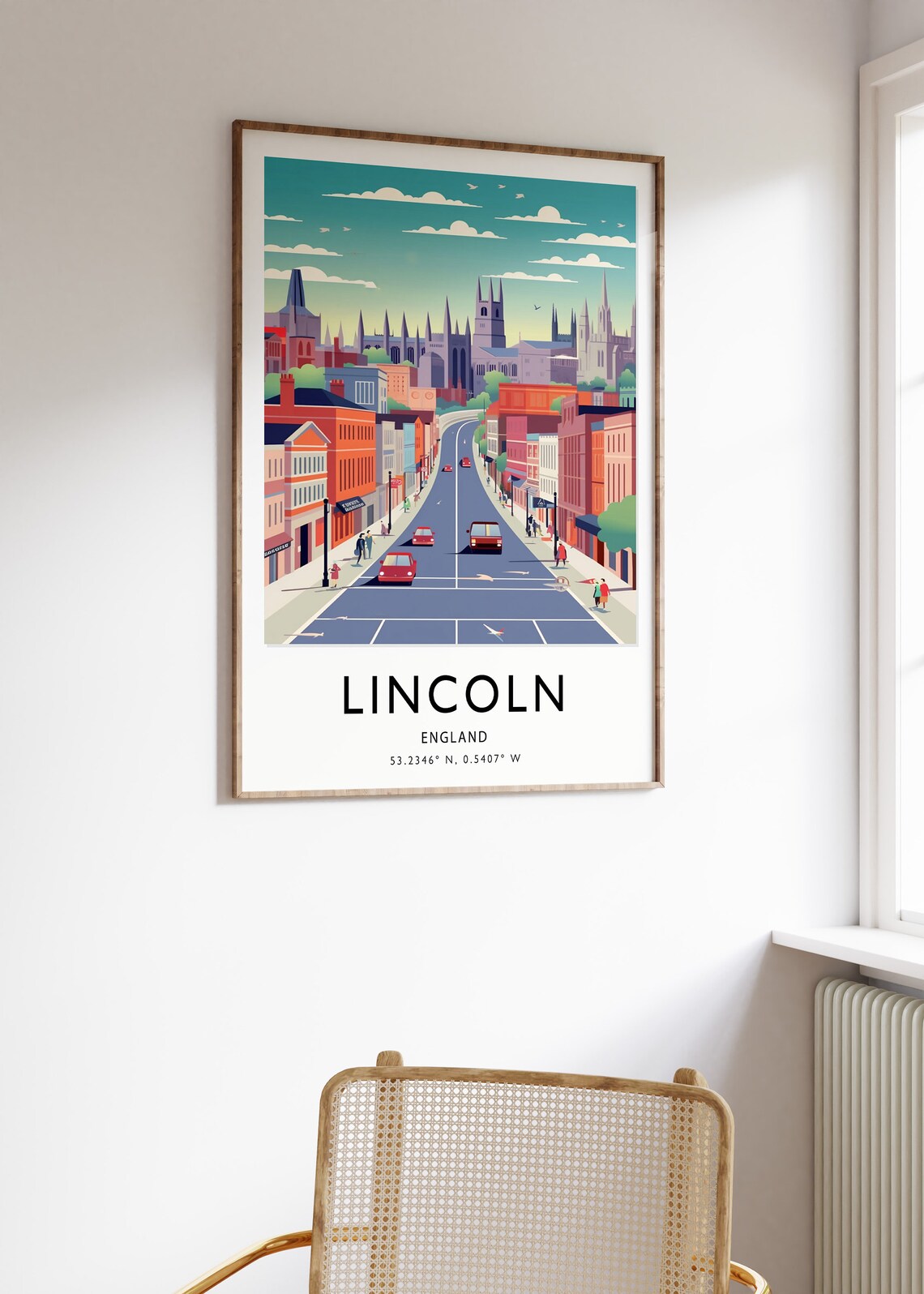 Lincoln England City Street Travel Poster Colorful Skyline Art - Image 3