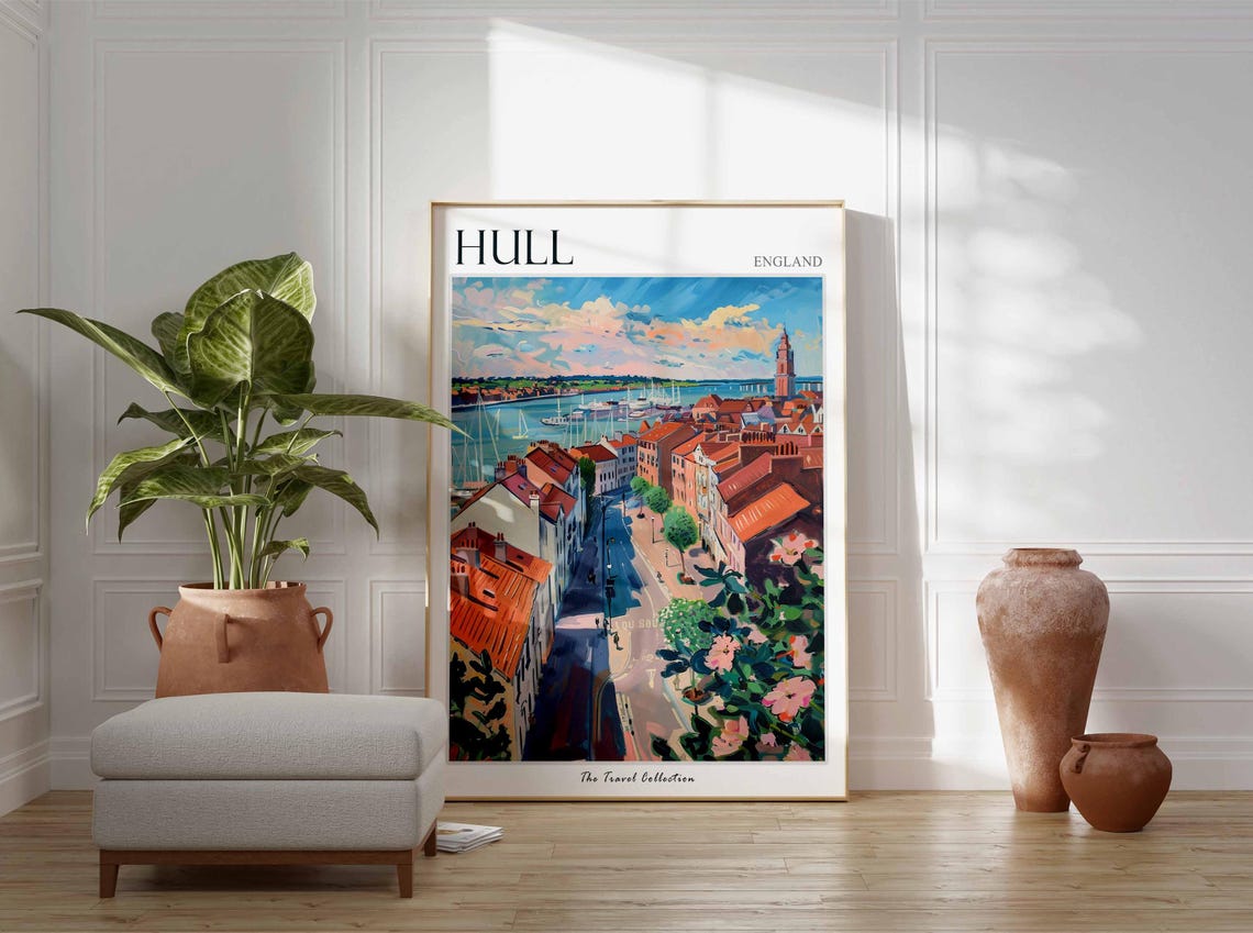Hull England Aerial Harbor Panorama Clock Tower Vintage Travel Poster - Image 2
