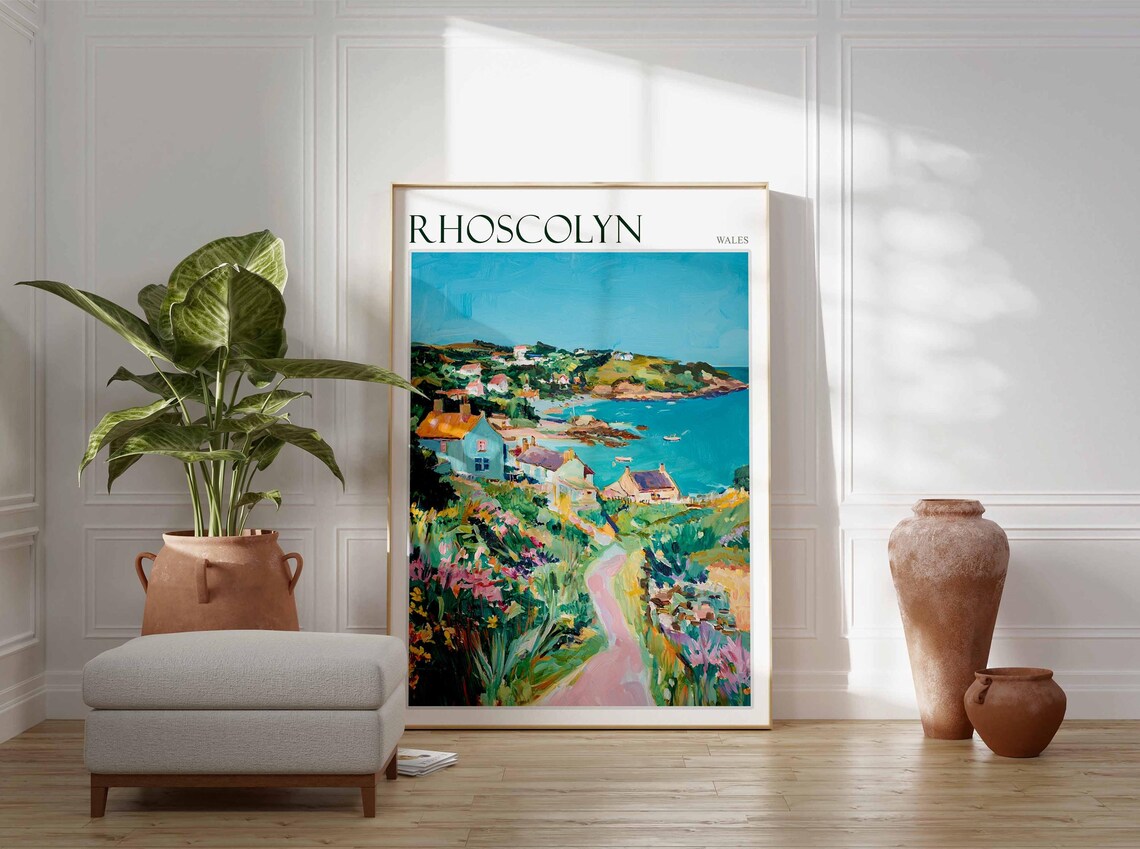 Rhoscolyn Wales Colorful Village Hillside Bay Painting Poster - Image 4