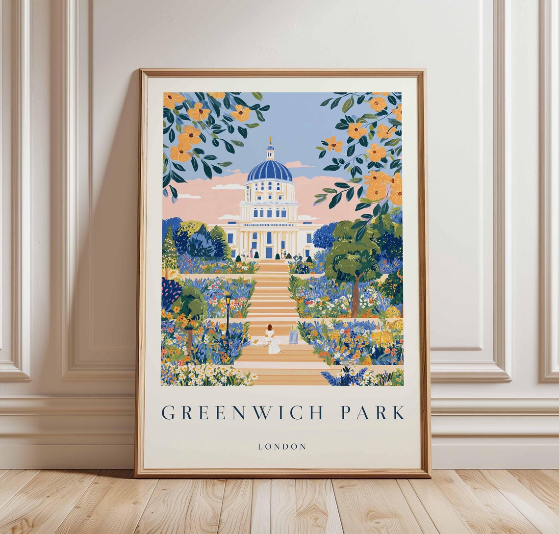 Greenwich Park London Blue Dome Building Flower Garden Poster