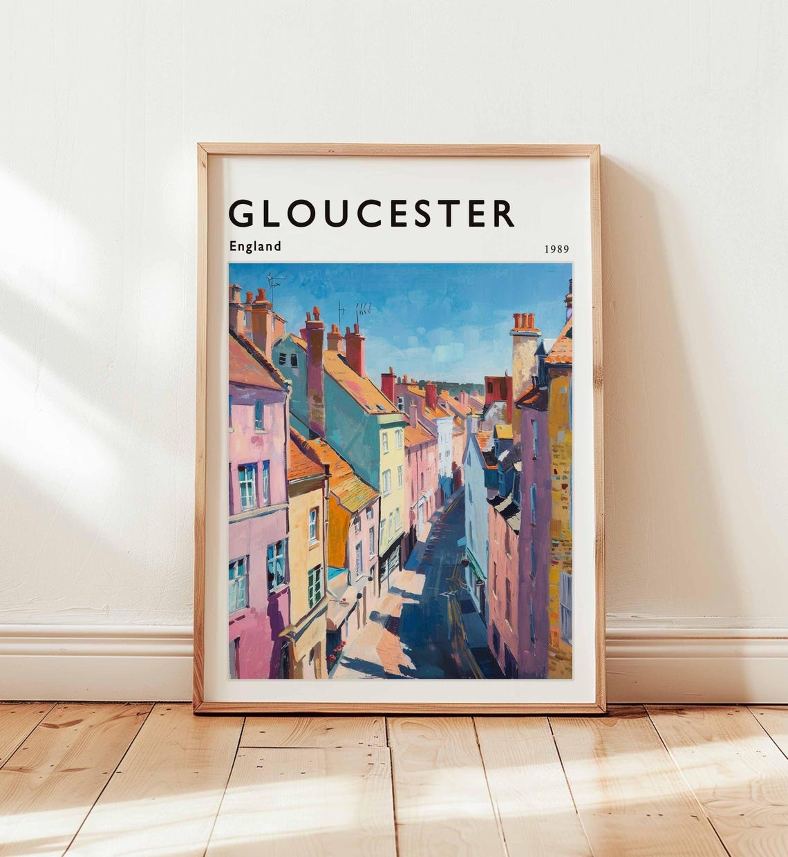 Gloucester England Rooftops Chimneys Street 1989 Travel Poster