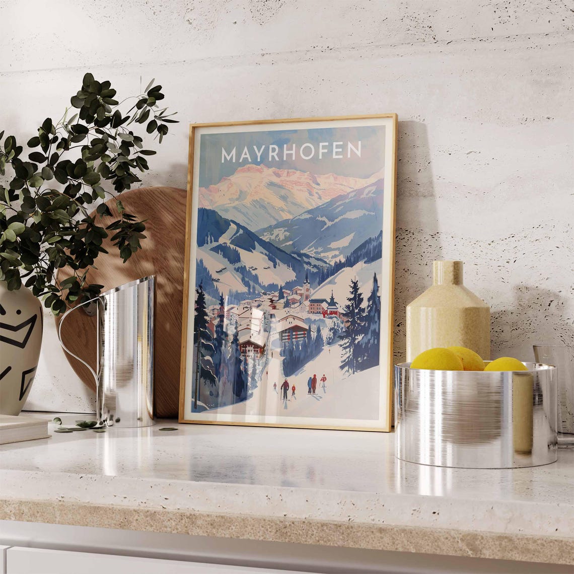 Mayrhofen Church Tower Pink Peaks Village Panoramic Scene Poster - Image 2