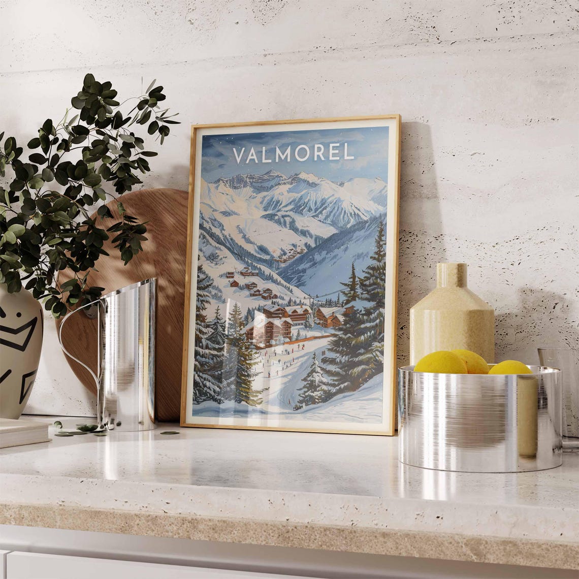 Valmorel Chalet Village Dusk Snowy Pine Trees Mountain Night Poster - Image 2
