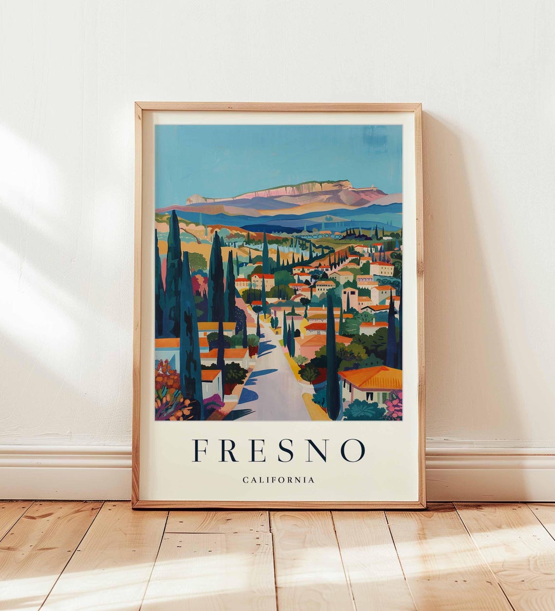 Fresno California Cypress Trees Terracotta Town Bright Poster