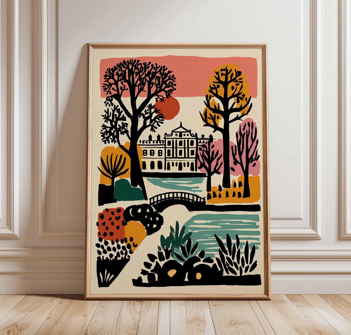 Hampton Court Palace London Autumn Park Gardens Stylized Art Poster
