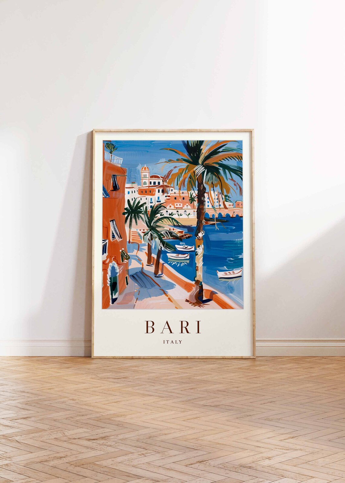 Bari Italy Harbor Coastline Palm Trees Fishing Boats Travel Poster - Image 2