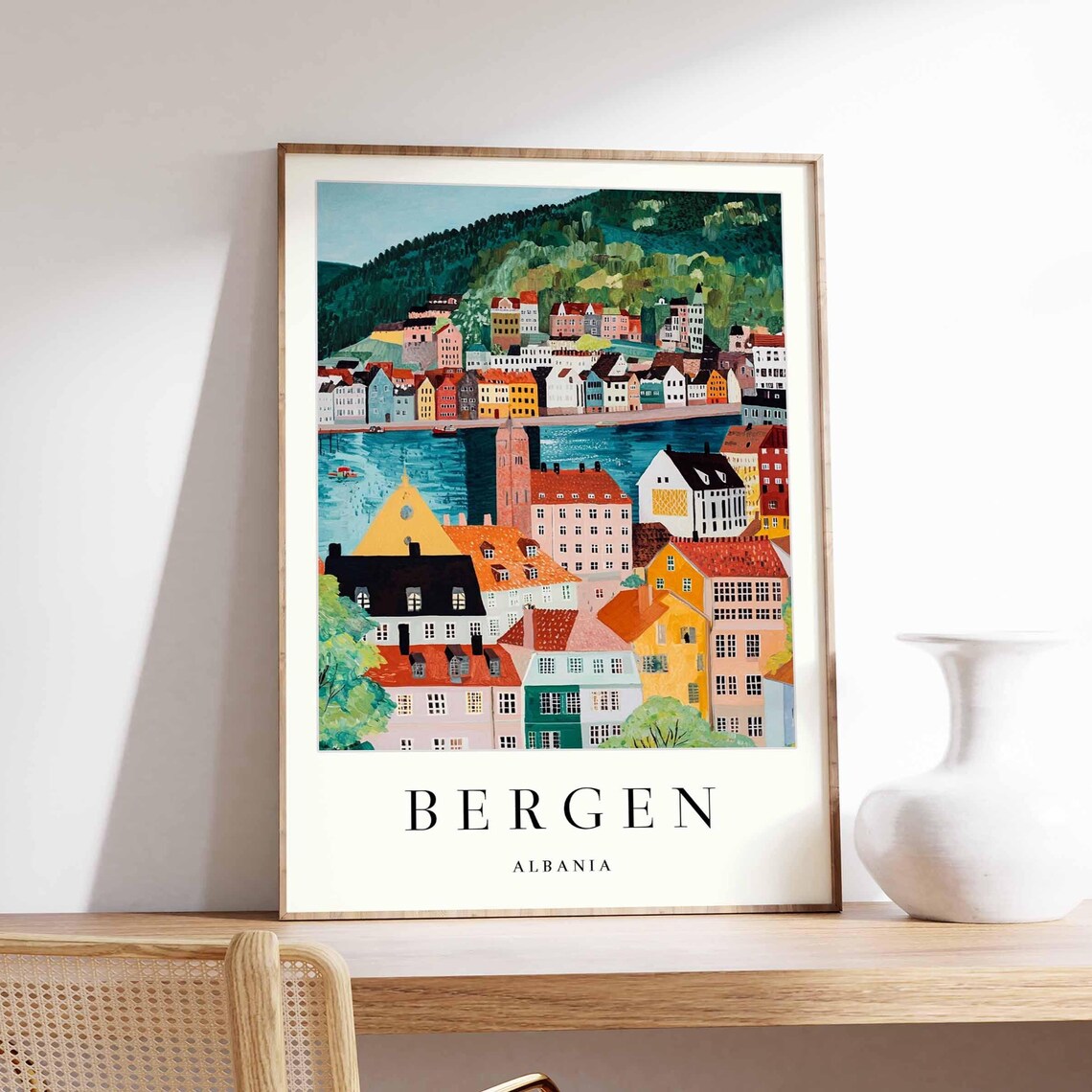 Bergen Norway Poster, Scandinavian City Travel Poster