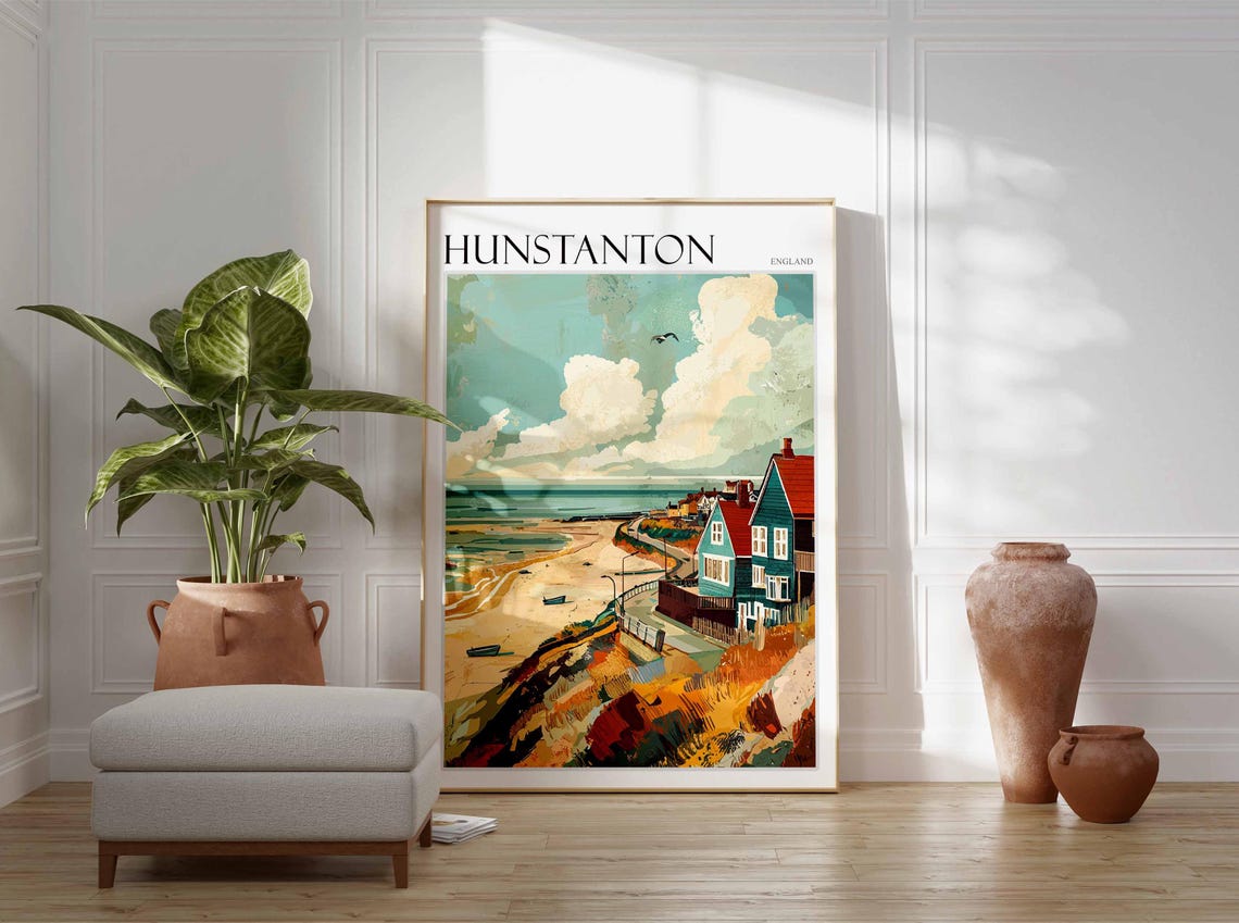 Hunstanton England Sandy Beach Curving Bay Clifftop Houses Poster - Image 3