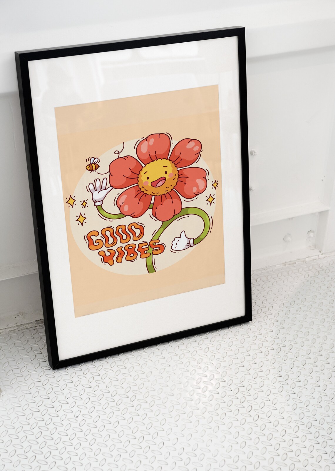 Retro Smiling Daisy Good Vibes Groovy Sunny Cartoon Flower Poster - Image 3