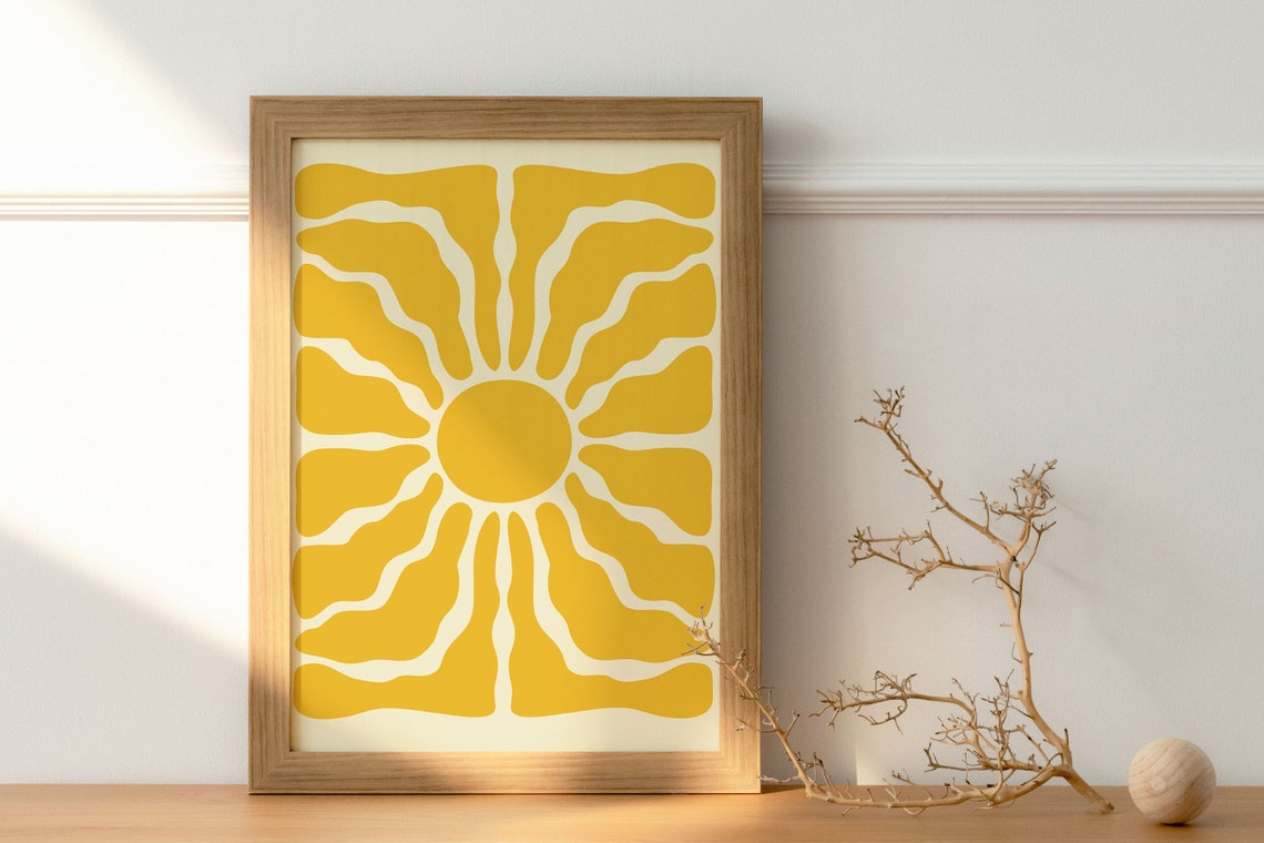 Mustard Abstract Sun Organic Rays Minimalist Modern Art Poster