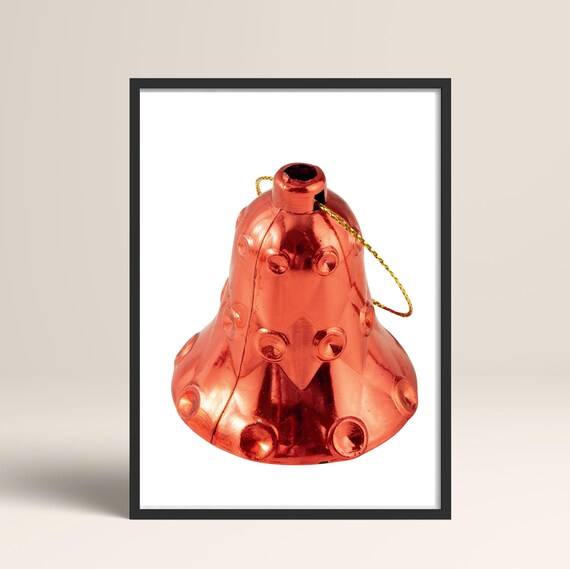 Red Metallic Christmas Bell Ornament Minimalist Holiday Poster