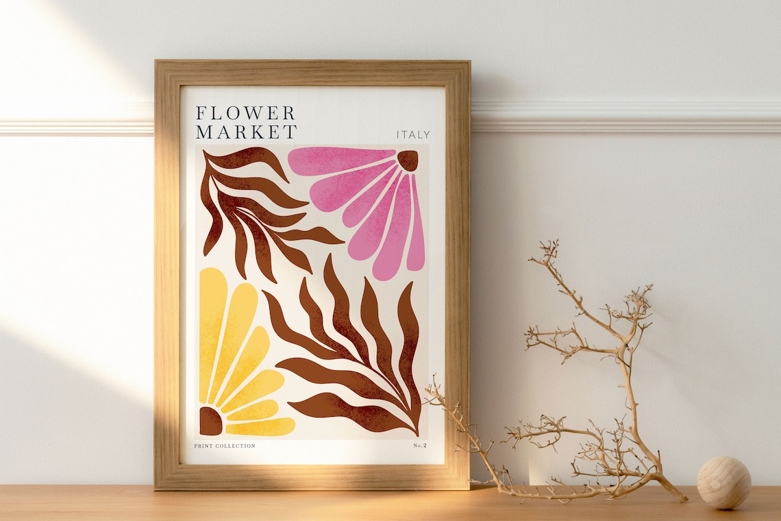 Italy Flower Market Art Print, Botanical Wall Art