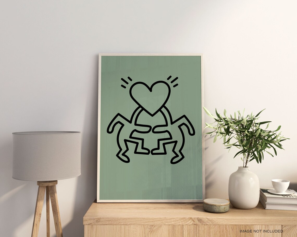 Two Bodies One Heart Haring Style Line Art Love Figures Poster