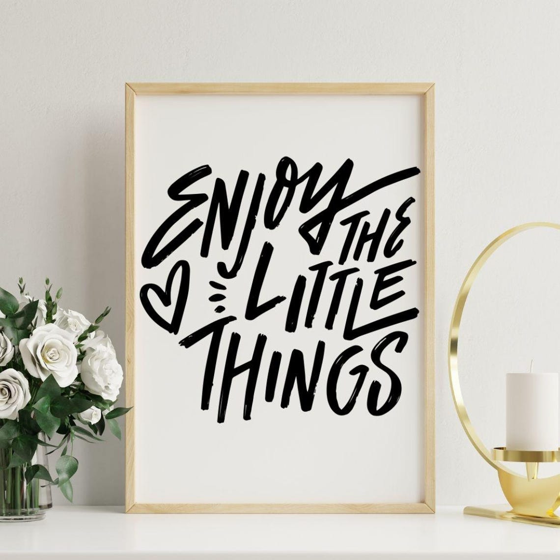 Enjoy The Little Things Black Brush Script Typography Poster