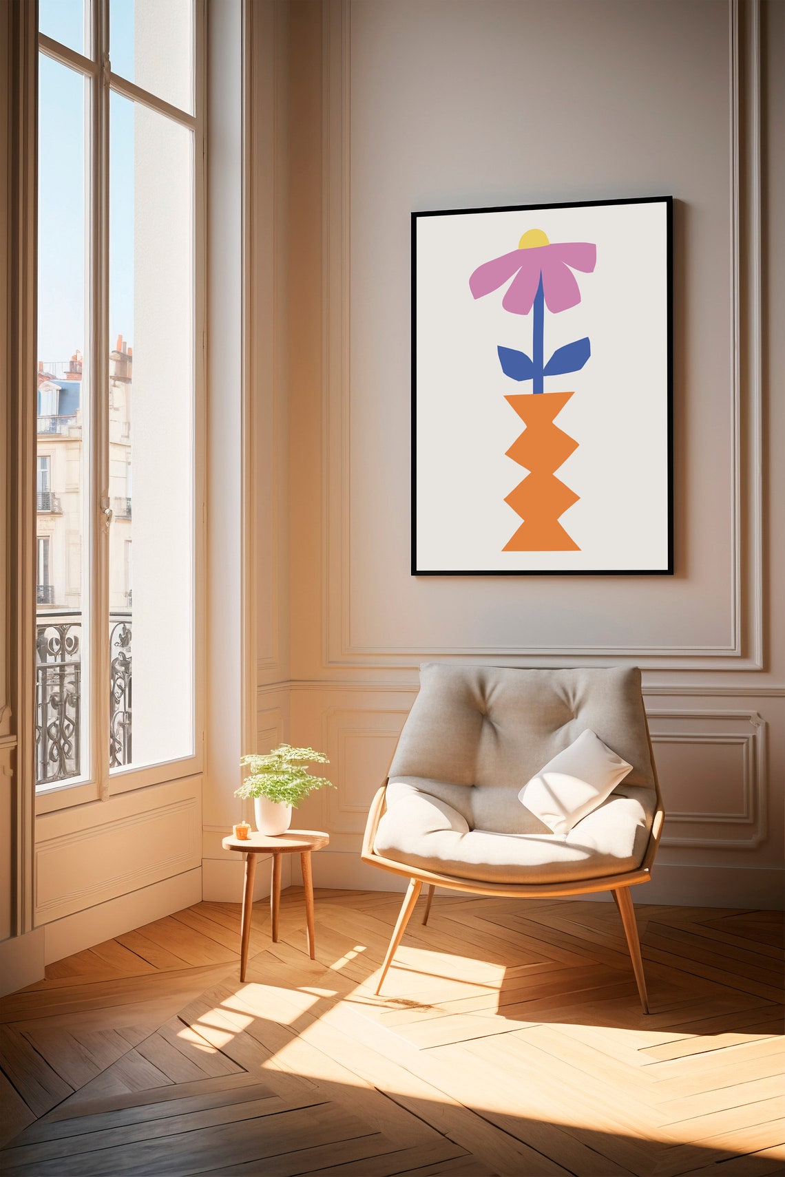 Minimalist Purple Bloom Zigzag Vase Modern Abstract Art Poster