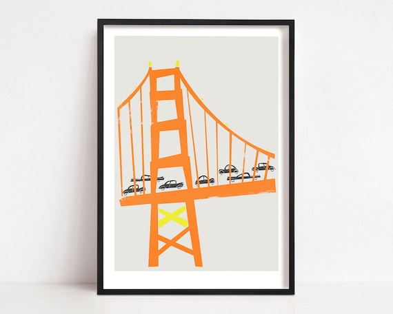 Golden Gate Bridge, Mid-Century Inspired Travel Poster