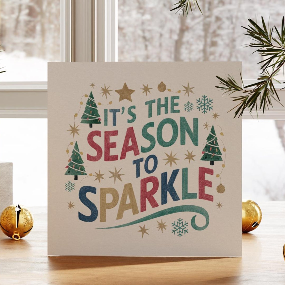 It's the Season to Sparkle Colorful Retro Christmas Typography Poster - Image 5