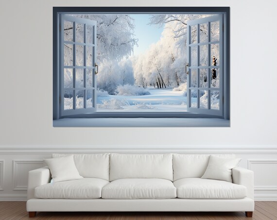 Open Window With Winter Forest View, Winter Art Print