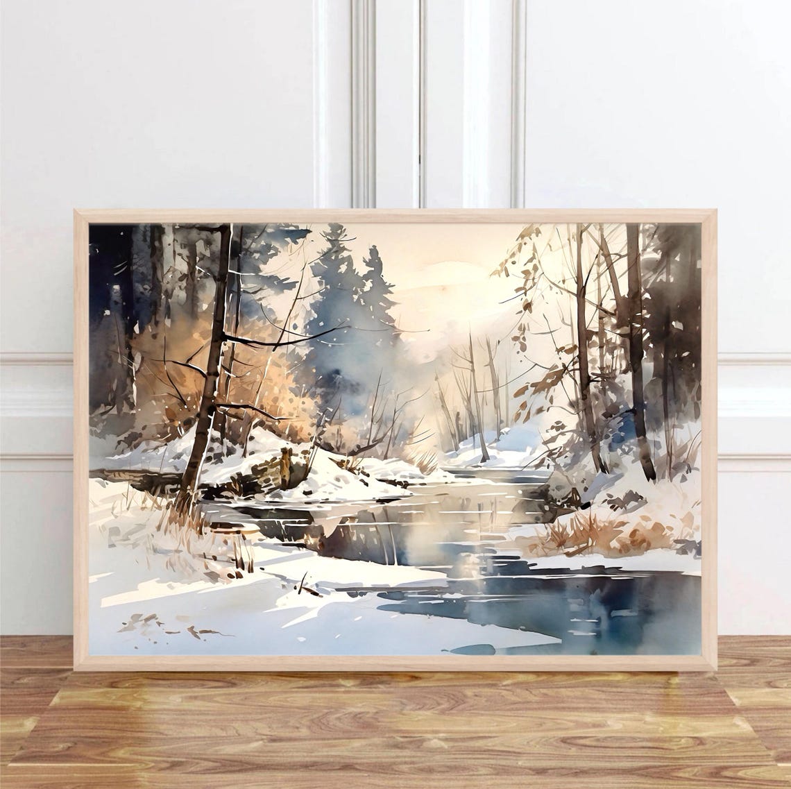 Winter Forest River Landscape Watercolor Art Print - Image 4