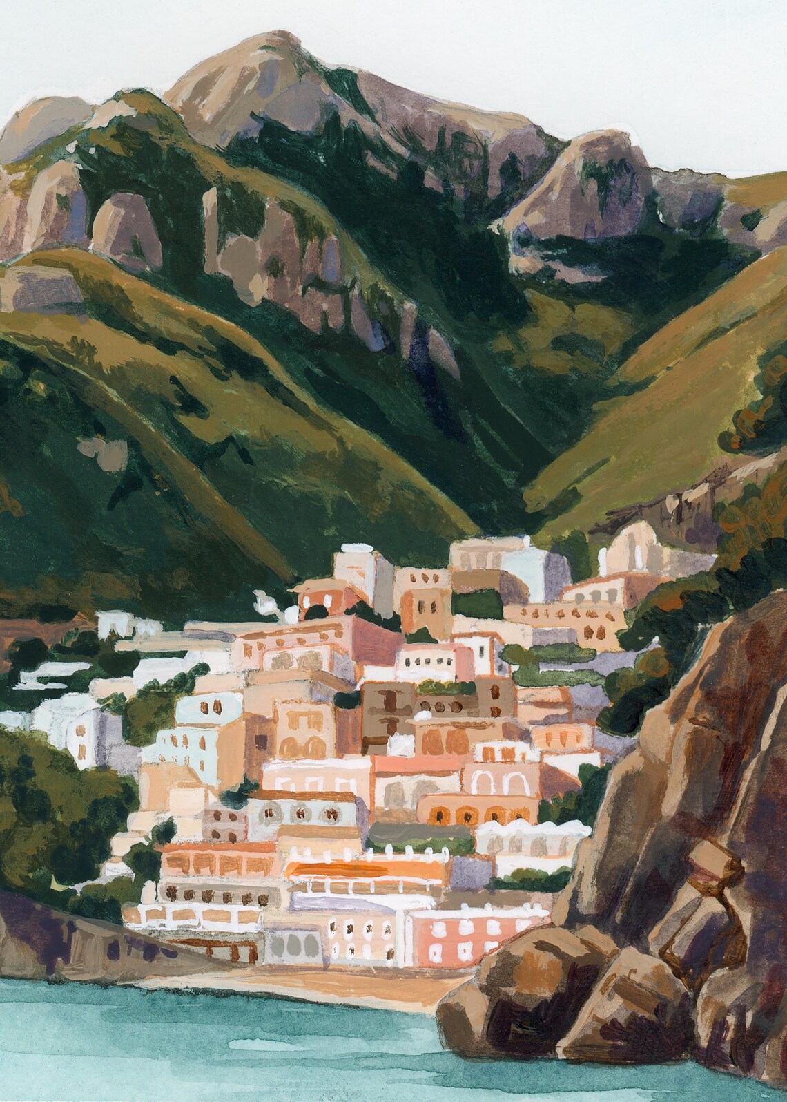 Positano Italy Watercolor Landscape Art Print - Image 2