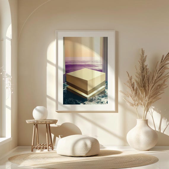 Framed Abstract Wall Art Print Sage Green Purple Modern Decor