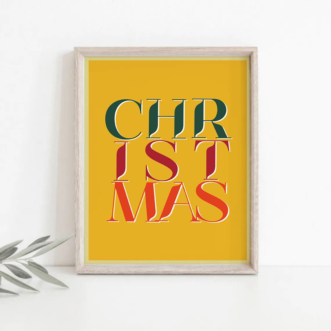 Christmas Bold Stacked Typography Mustard Retro Holiday Poster