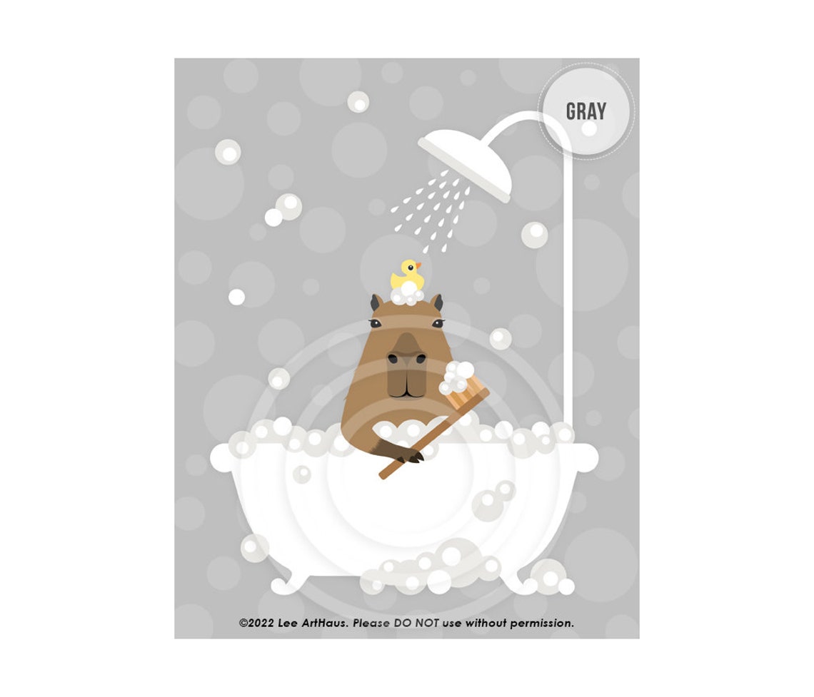 Capybara in Bubble Bath With Rubber Duck Cute Animal Art Poster - Image 3