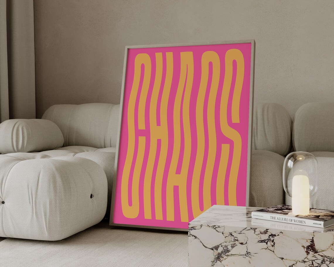 Pink Gold Chaos Typography Poster Wavy Maximalist Lettering Art Design - Image 2