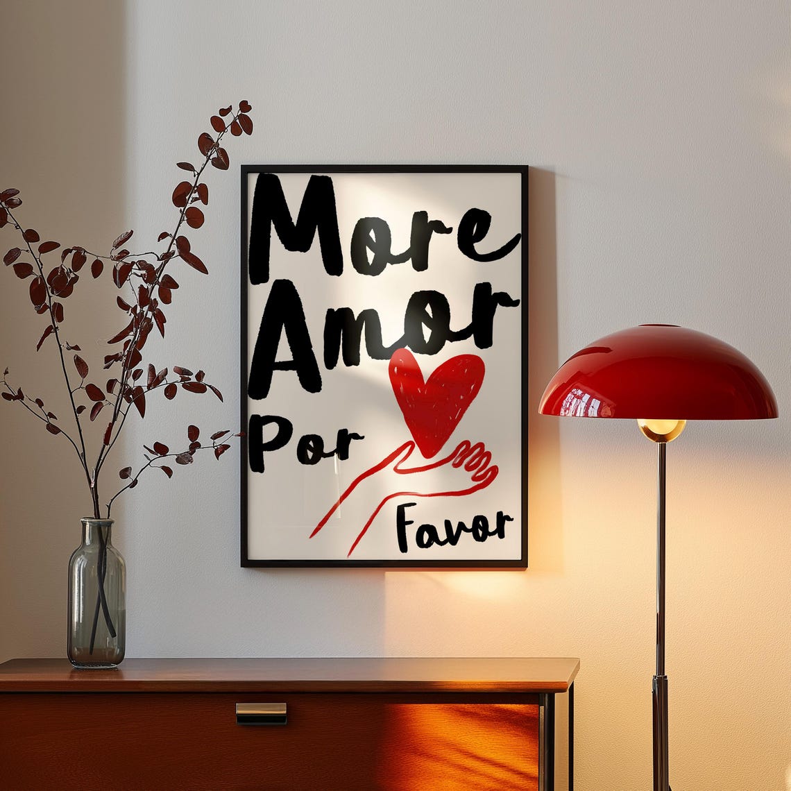 More Amor Por Favor Poster Black Script Red Heart Love Quote Design - Image 2