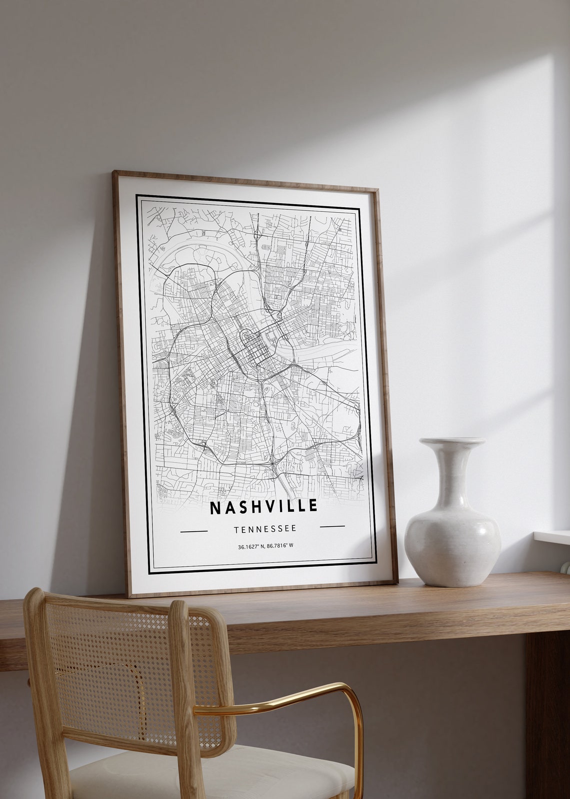 Minimalist Nashville Tennessee Black and White City Map Poster - Image 2
