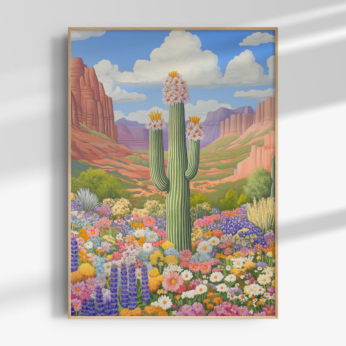 Flowering Saguaro Cactus Wildflower Meadow Red Rock Canyon Poster