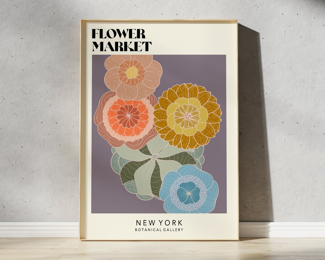 Flower Market Poster Flower Market Poster Hippie Flowers Poster Retro 70s Flower Market Boho Flower Market Print Retro Flowers F004